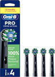 Four Oral-B CrossAction Black replacement toothbrush heads for electric toothbrushes, shown with bristles and black design.