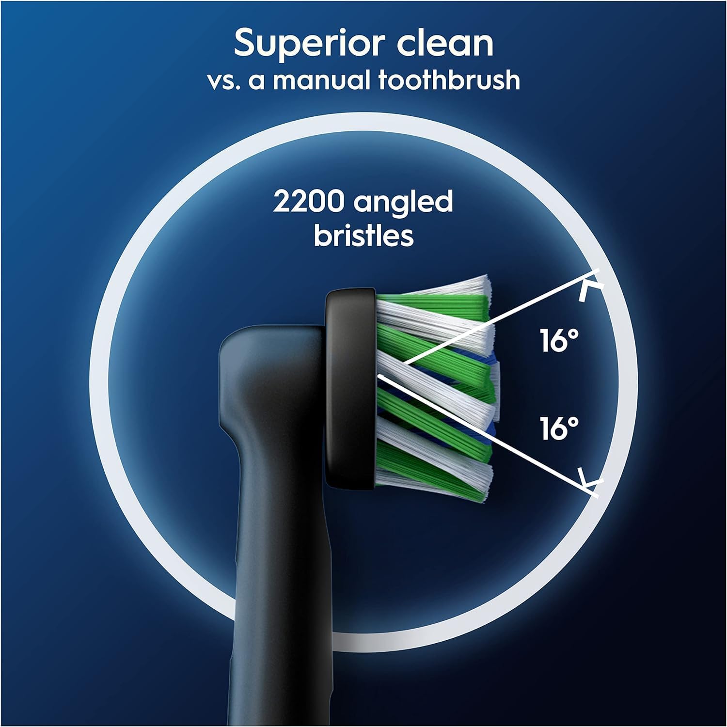 Set of four Oral-B CrossAction black replacement toothbrush heads with angled bristles for effective cleaning.