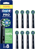 Eight Oral-B CrossAction Black replacement toothbrush heads for electric toothbrushes, designed for thorough cleaning and gum care.