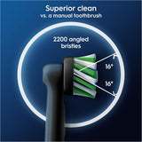 Eight Oral-B CrossAction Black replacement toothbrush heads for electric toothbrushes, shown in a neatly arranged pack.