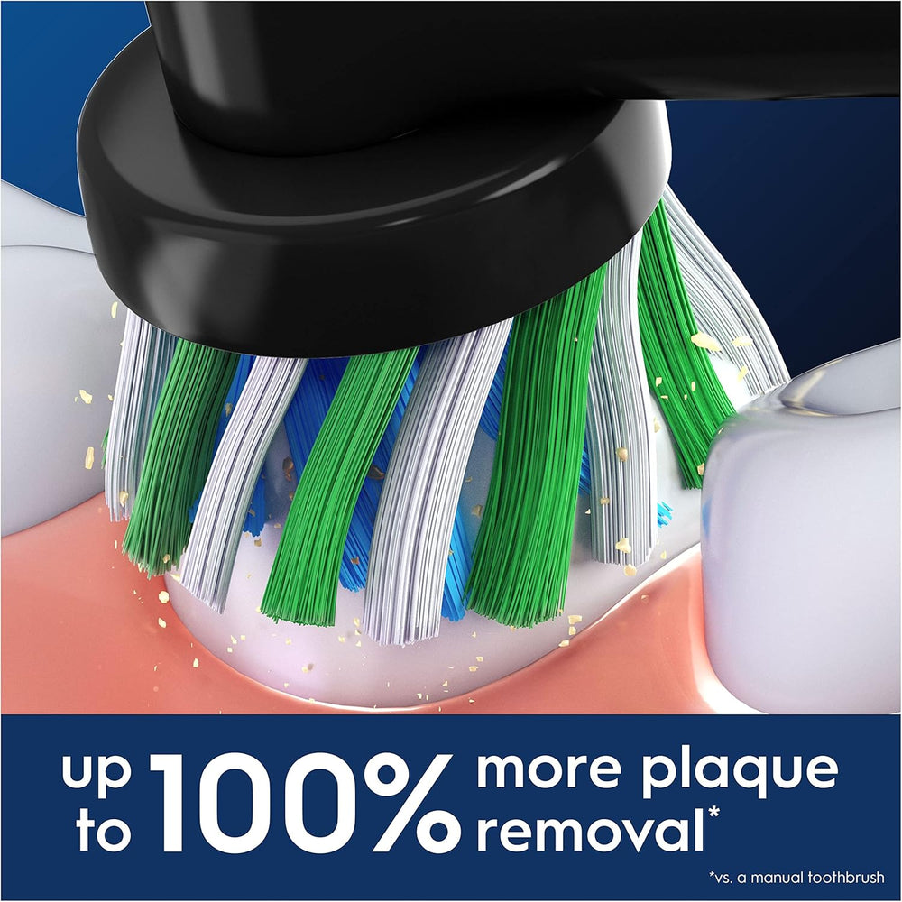 Eight Oral-B CrossAction Black replacement toothbrush heads for electric toothbrushes, showing close-up of bristle design.