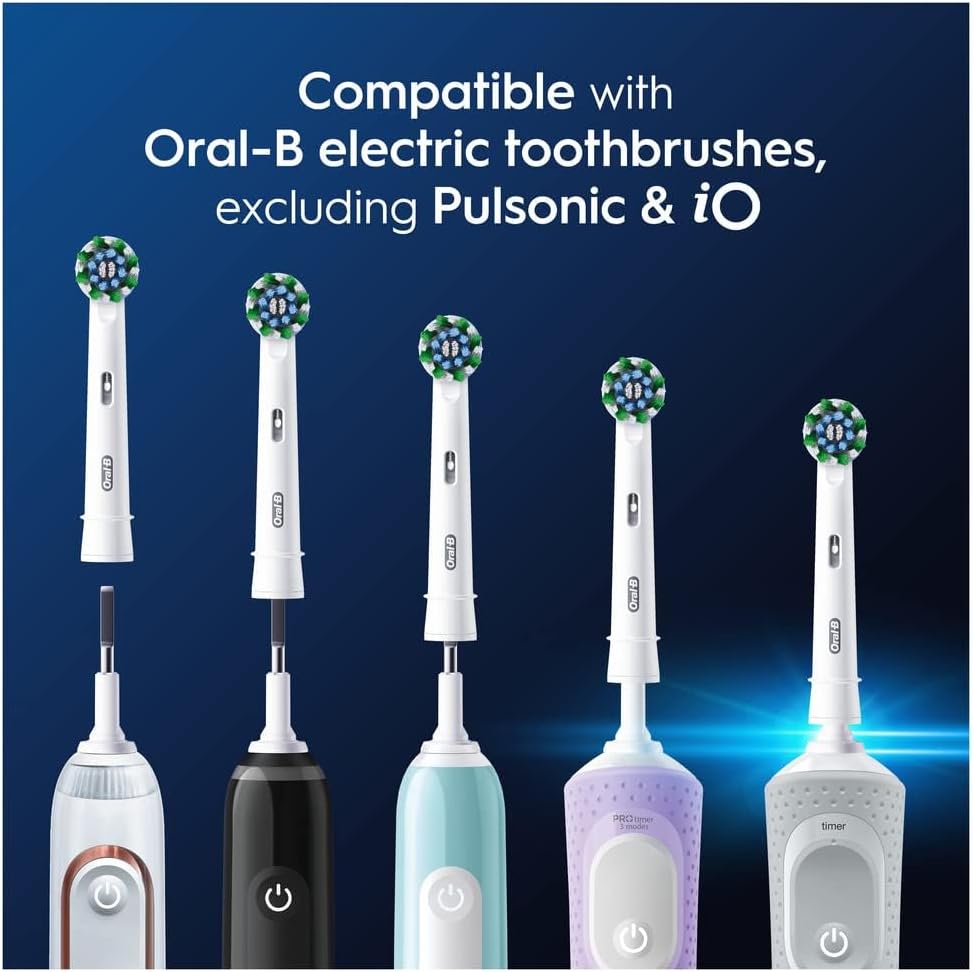 Set of 10 Oral-B CrossAction replacement toothbrush heads with angled bristles for effective cleaning.