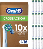 Oral-B CrossAction replacement toothbrush heads, 16-pack, compatible with Oral-B electric toothbrushes, featuring angled bristles for deep cleaning.
