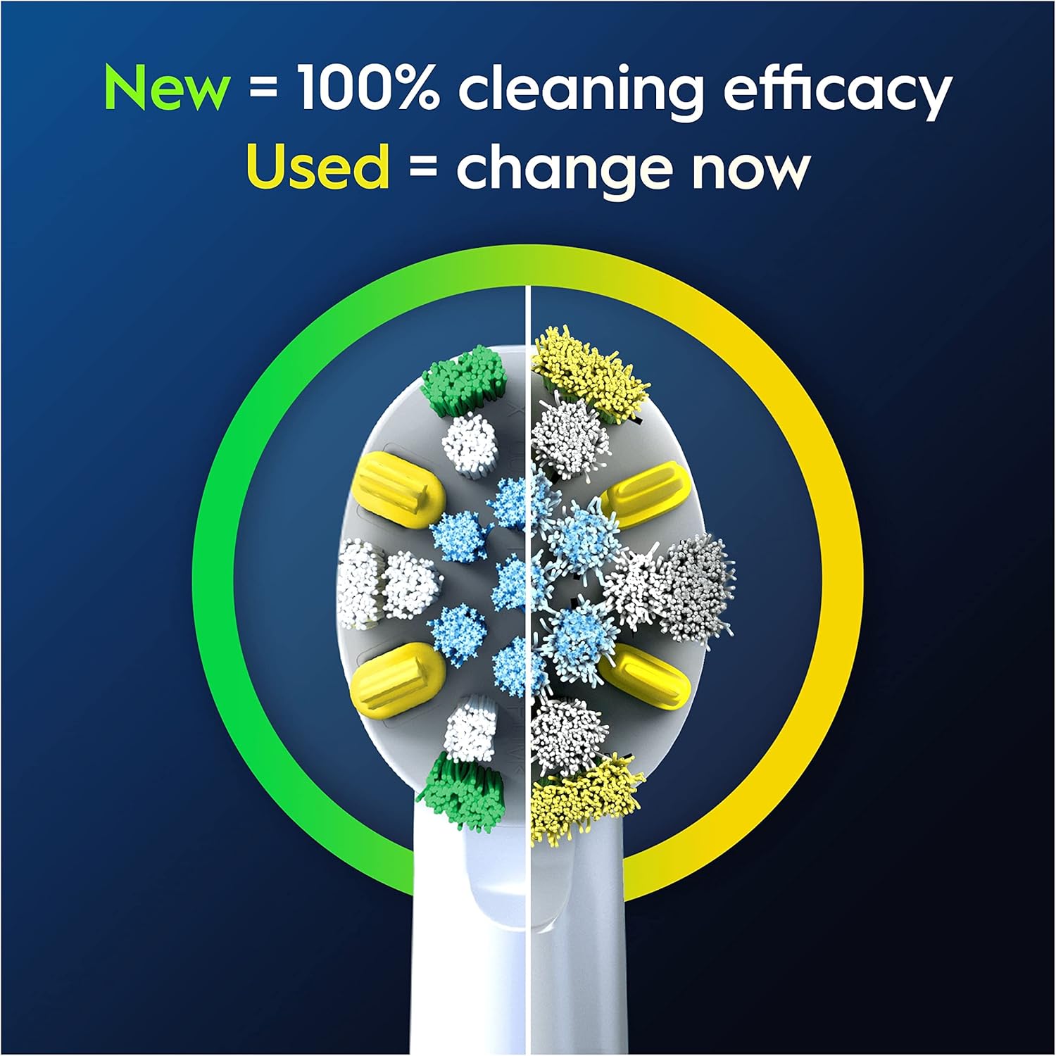 Set of four Oral-B Floss Action replacement toothbrush heads with blue bristles for deep cleaning and gum health.