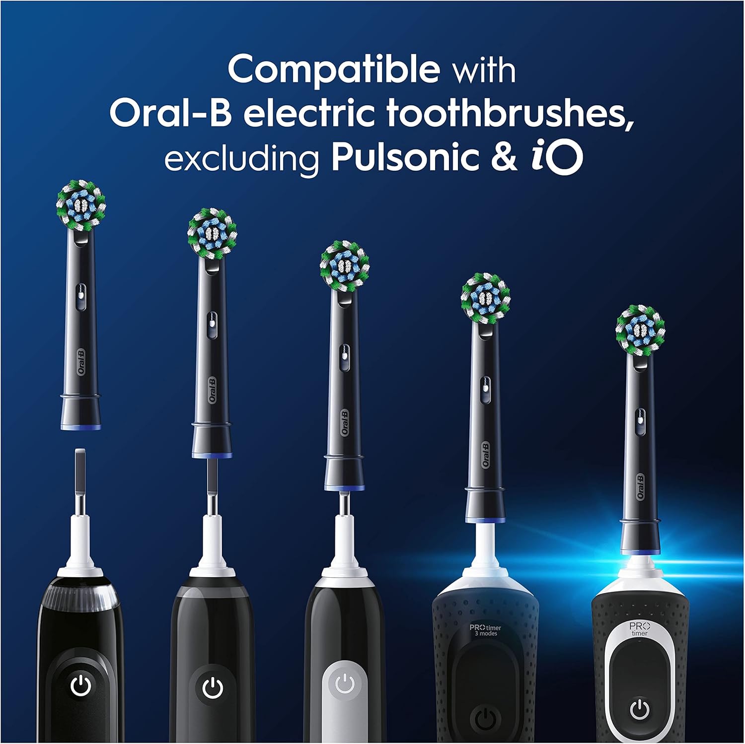 Oral-B Floss Action replacement toothbrush heads, 4-pack, designed for deep cleaning and plaque removal on electric toothbrushes.