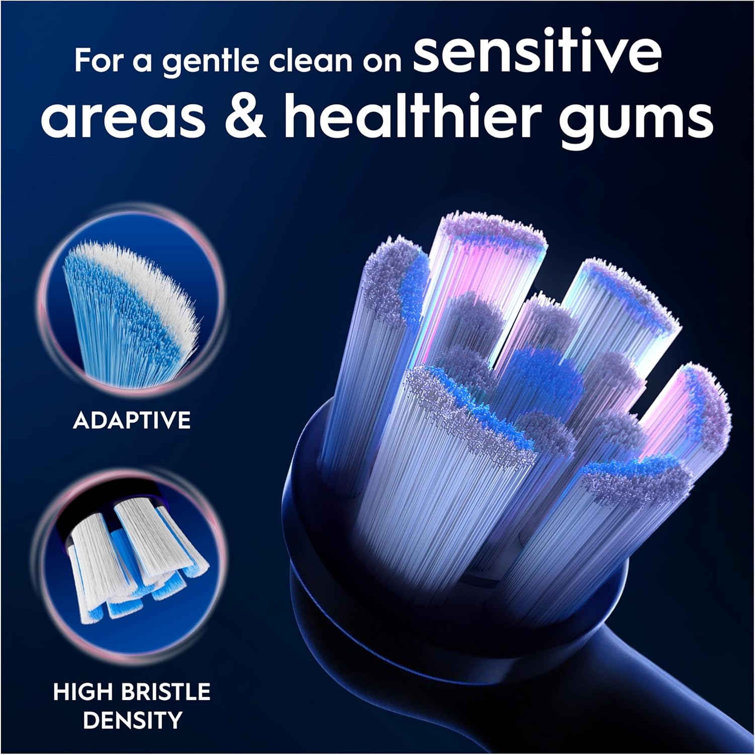 Oral-B iO Gentle Care replacement brush heads in black, 10-pack, designed for gentle and effective teeth cleaning.
