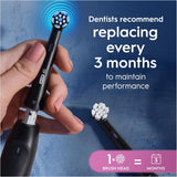 Set of 8 Oral-B iO Gentle Care replacement brush heads in black for electric toothbrushes, designed for gentle cleaning.