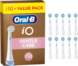 Set of 10 white Oral-B iO Gentle Care replacement brush heads for electric toothbrushes, shown in the image.