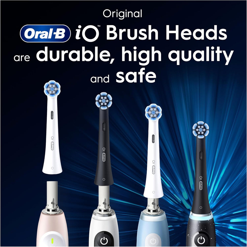 Oral-B iO Gentle Care replacement brush heads in white, 10-pack, compatible with Oral-B electric toothbrushes for gentle cleaning.