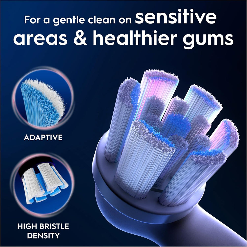 Six white Oral-B iO Gentle Care replacement brush heads for electric toothbrushes, shown in a pack.