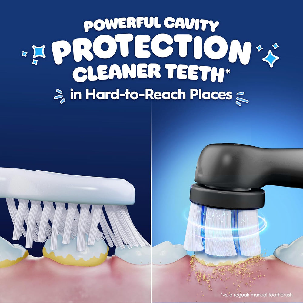 Two Oral-B iO Kids Marvel Spider-Man replacement toothbrush heads, designed for children’s electric toothbrushes, featuring Spider-Man graphics.