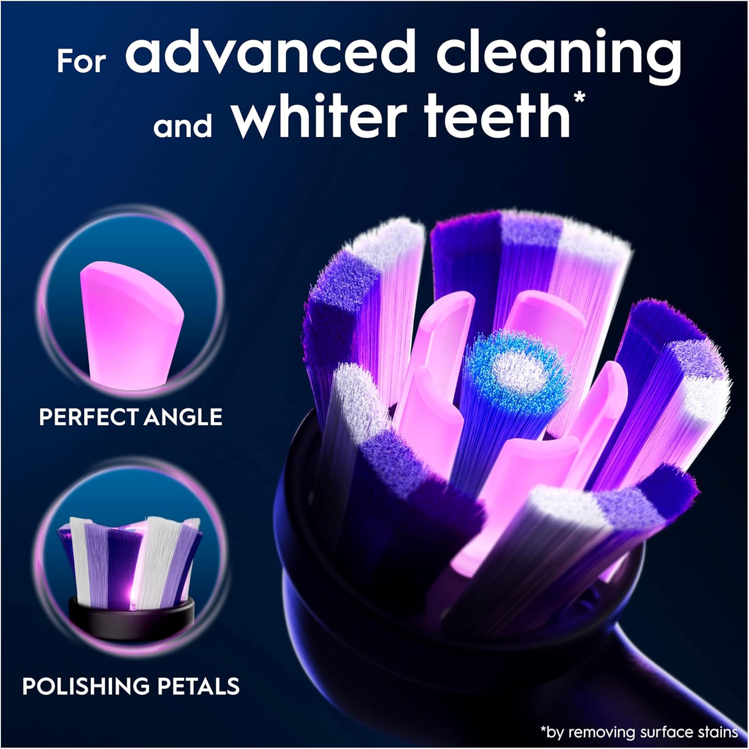 Set of four Oral-B iO Radiant White black replacement brush heads for electric toothbrushes, designed for effective cleaning.