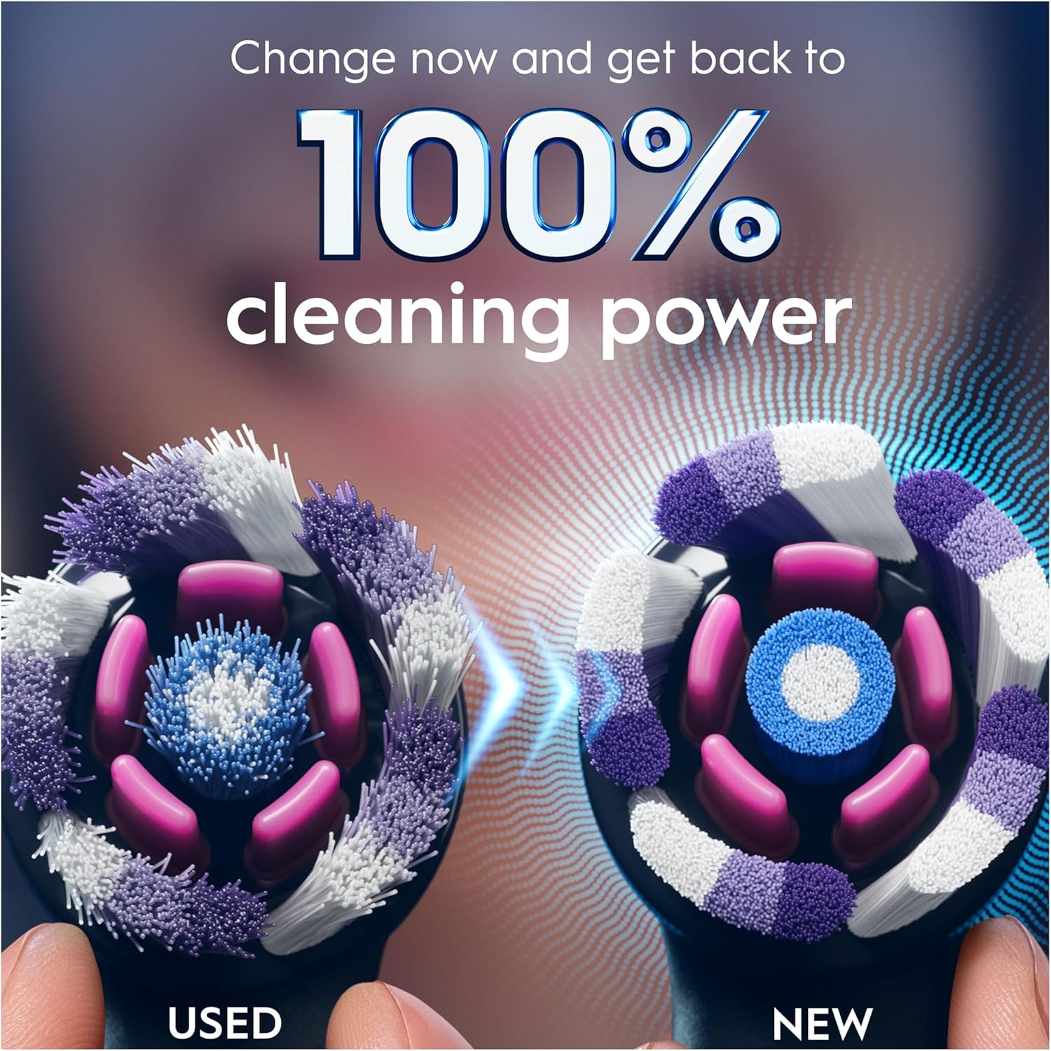 Oral-B iO Radiant White replacement brush heads in black, 4-pack, for electric toothbrushes, with sleek design and soft bristles.