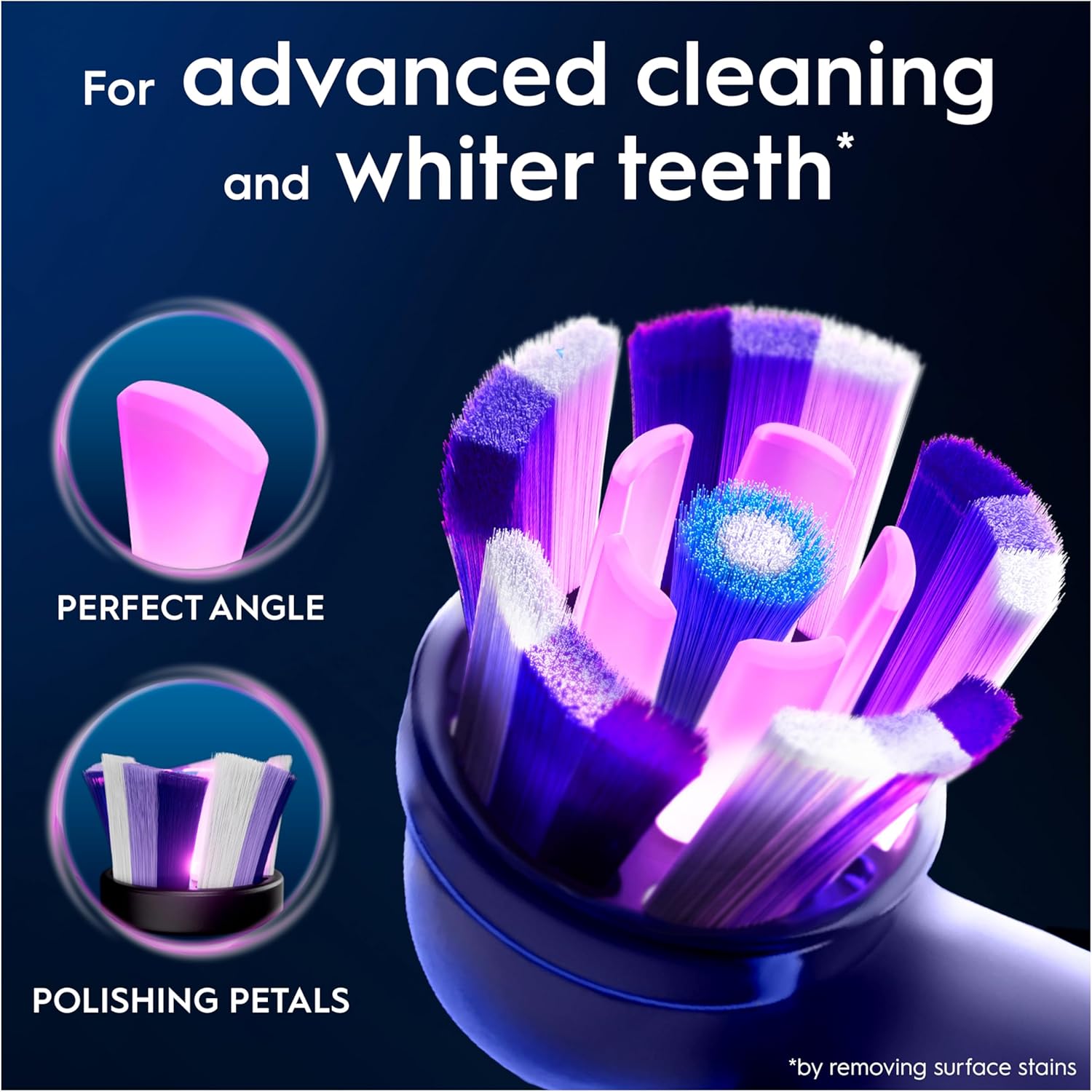 Oral-B iO Radiant White replacement brush heads in white, 4-pack for electric toothbrushes, designed for effective cleaning and whitening.