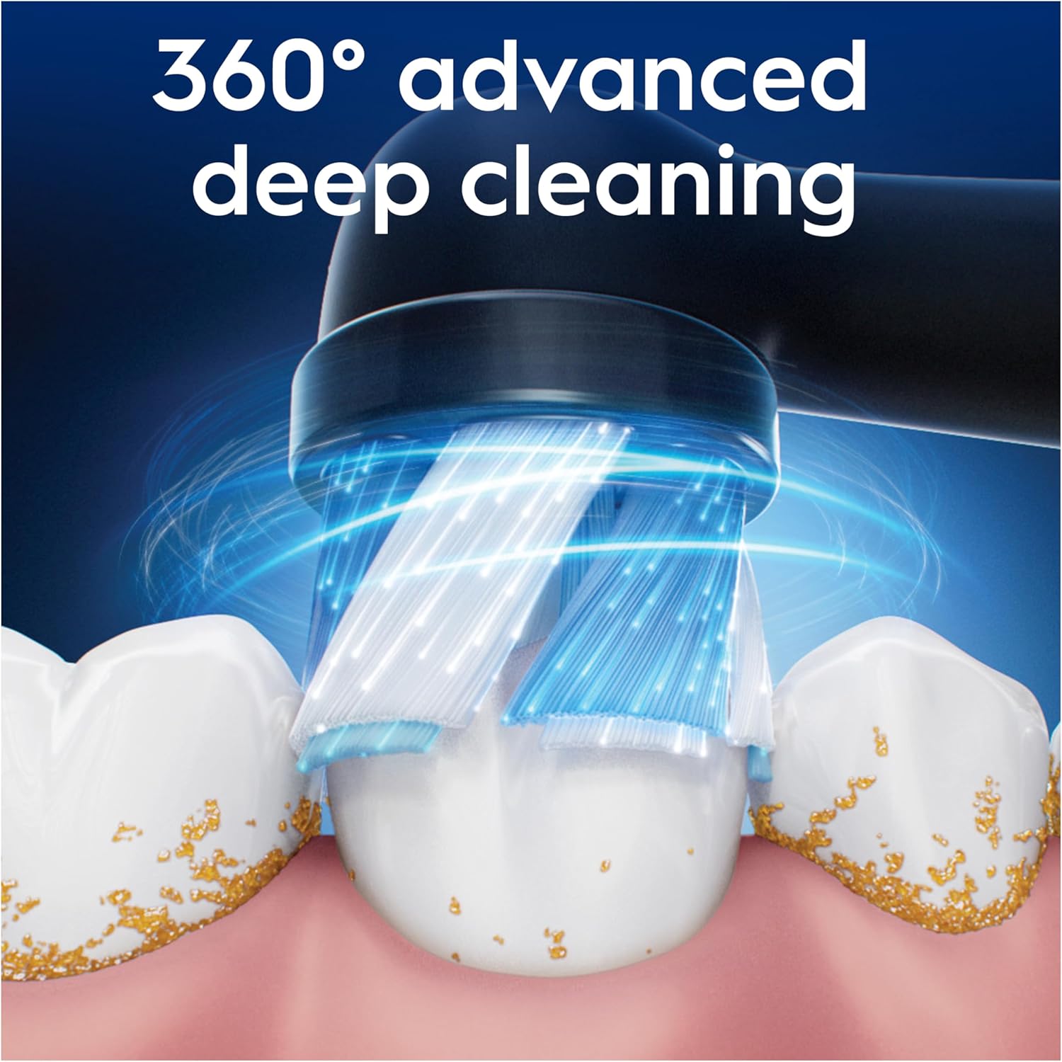 Set of four Oral-B iO Ultimate Clean replacement brush heads in black for electric toothbrushes, shown with bristles and black casing.