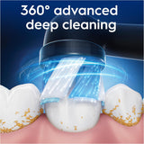 Set of four Oral-B iO Ultimate Clean replacement brush heads in black for electric toothbrushes, shown with bristles and black casing.