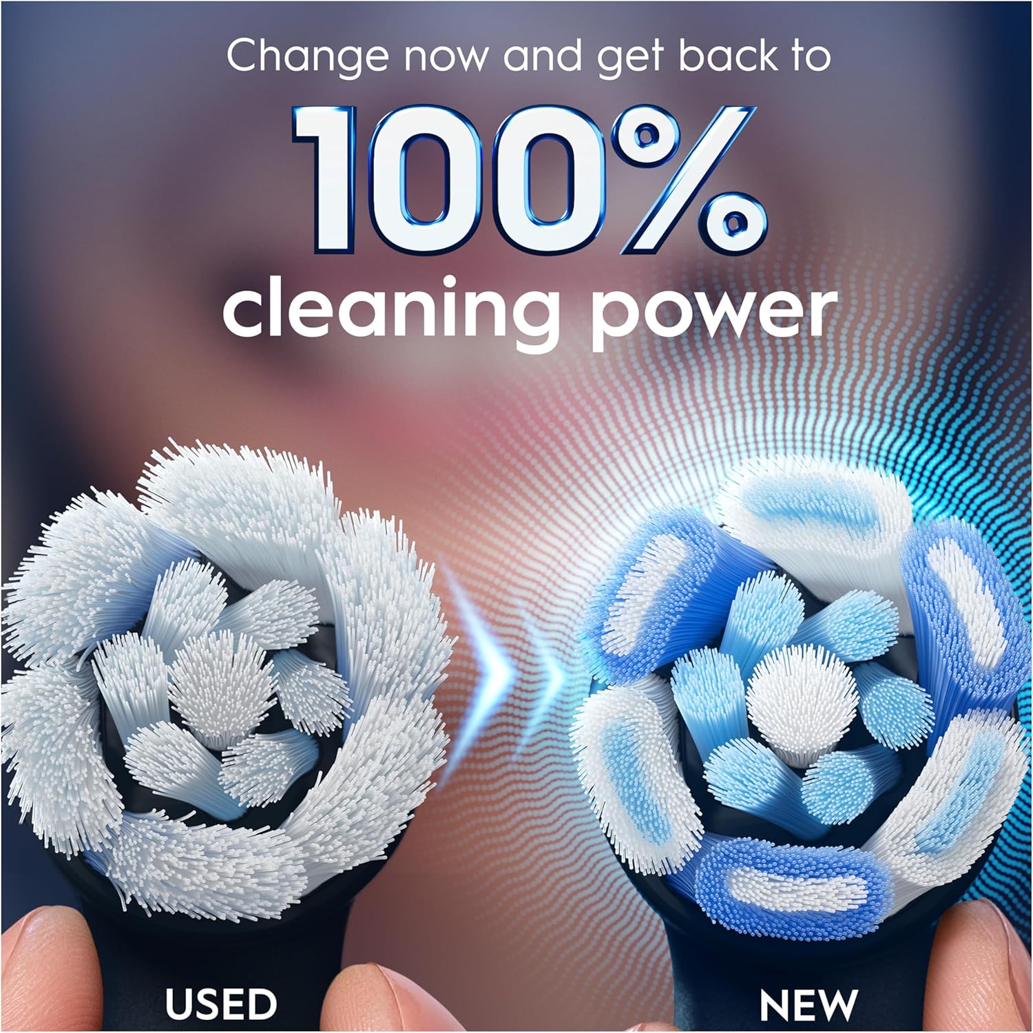 Four black Oral-B iO Ultimate Clean replacement toothbrush heads for electric toothbrushes, shown in a 4-pack.