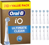Set of 10 Oral-B iO Ultimate Clean replacement toothbrush heads in white for electric toothbrushes, designed for deep cleaning.