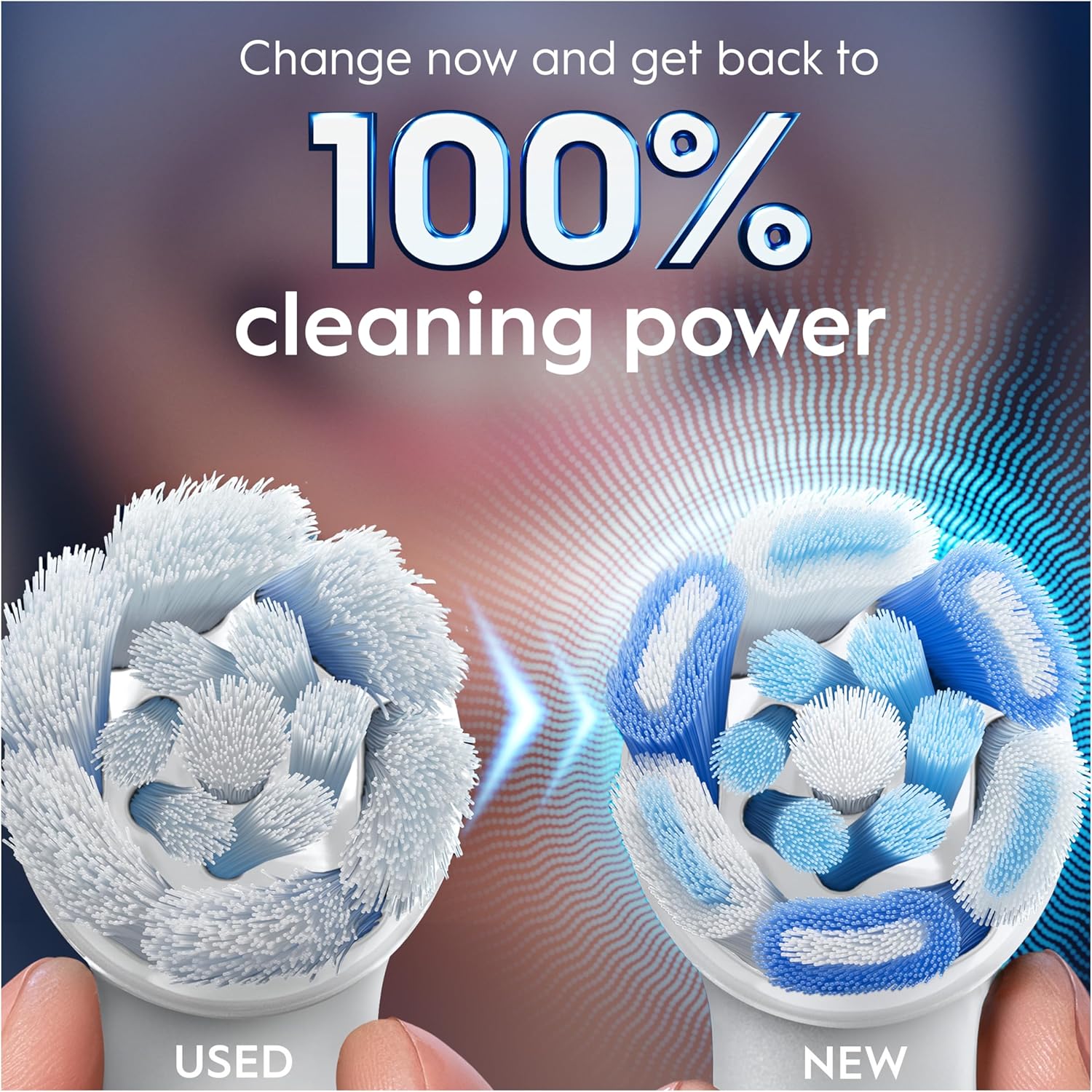 Set of four Oral-B iO Ultimate Clean replacement brush heads in white for electric toothbrushes, designed for deep cleaning.