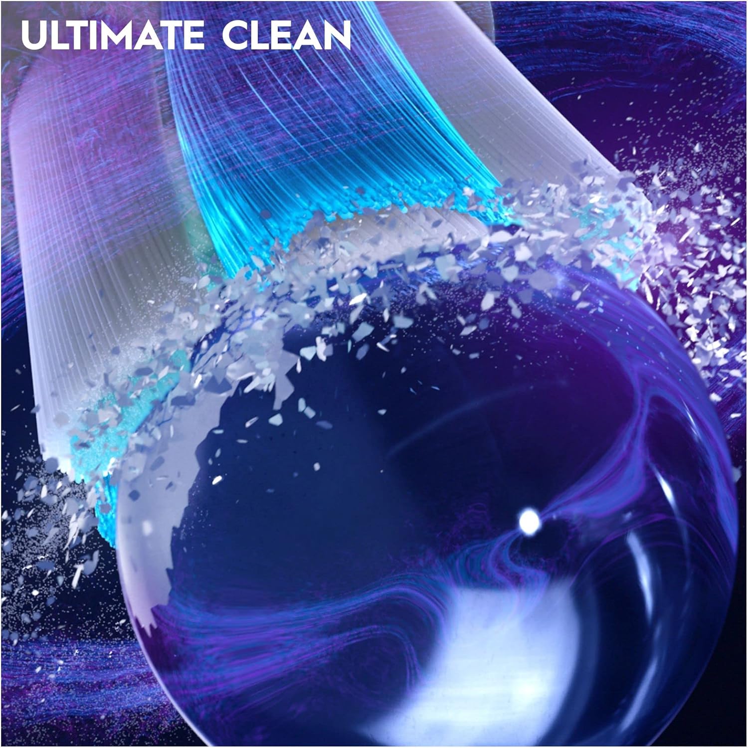 Six white Oral-B iO Ultimate Clean replacement toothbrush heads for electric toothbrushes, shown in packaging.