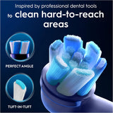 Eight white Oral-B iO Ultimate Clean replacement brush heads for electric toothbrushes, shown in a pack.