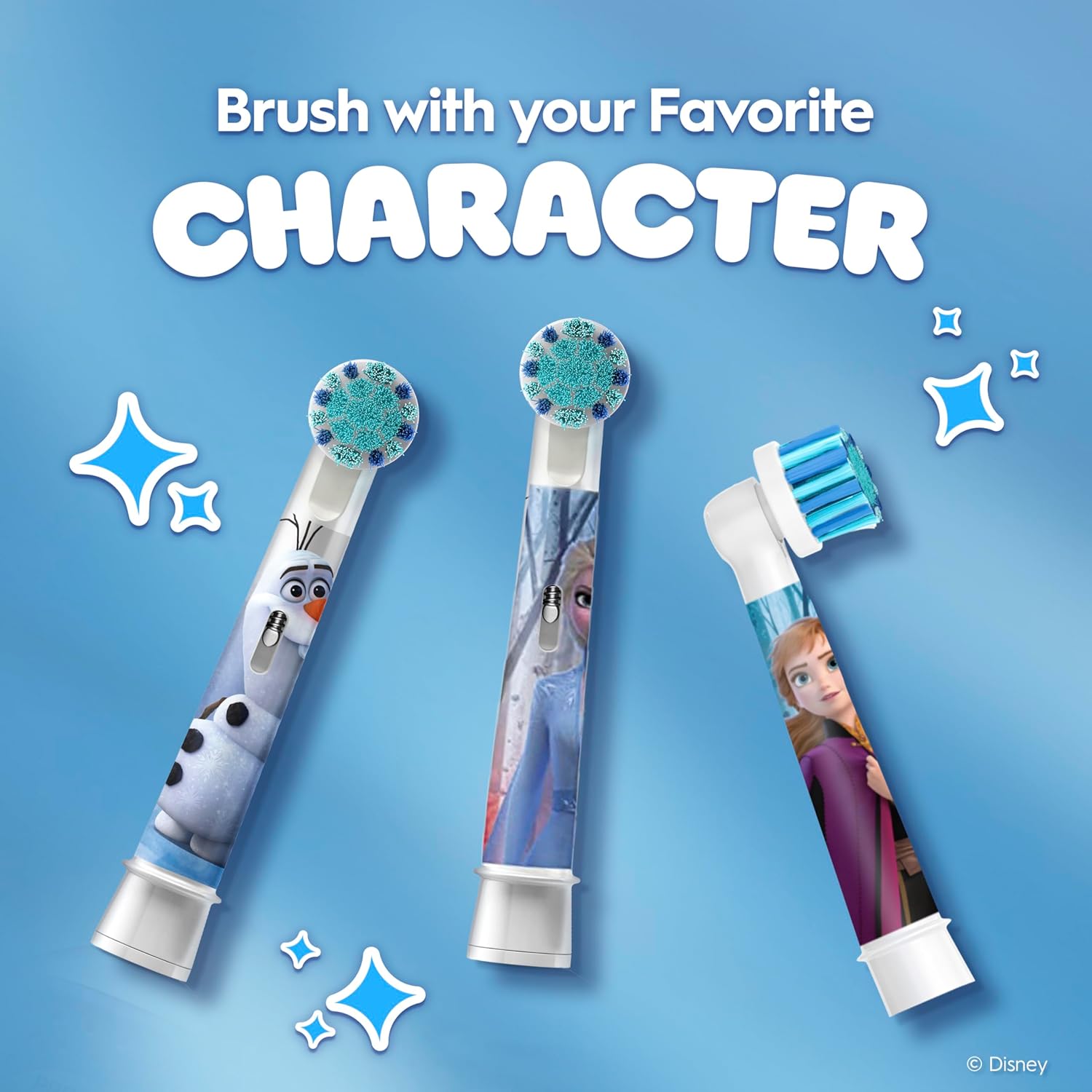 Oral-B Kids Disney Frozen replacement toothbrush heads, 4-pack, featuring characters from Disney's Frozen for children’s oral care.