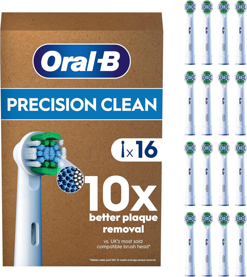 Sixteen Oral-B Precision Clean replacement toothbrush heads for effective and thorough cleaning of teeth and gums.