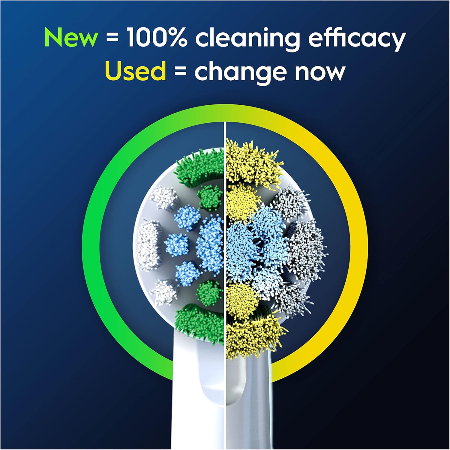 Eight Oral-B Precision Clean replacement toothbrush heads, compatible with electric toothbrushes, showing bristles and packaging.