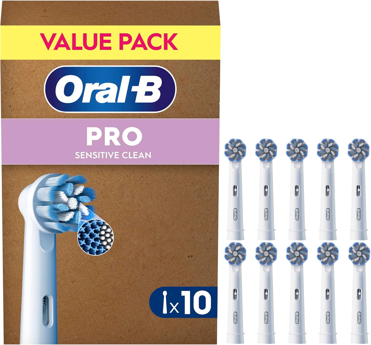 Set of 10 Oral-B Sensitive Clean replacement toothbrush heads for gentle cleaning and oral hygiene.