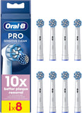 Oral-B Sensitive Clean replacement toothbrush heads, 8-pack, designed for gentle cleaning and compatible with Oral-B electric toothbrushes.