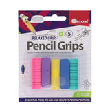 Set of five Ormond Card Pencil Grippers in assorted colors, designed to improve grip and comfort for handwriting.