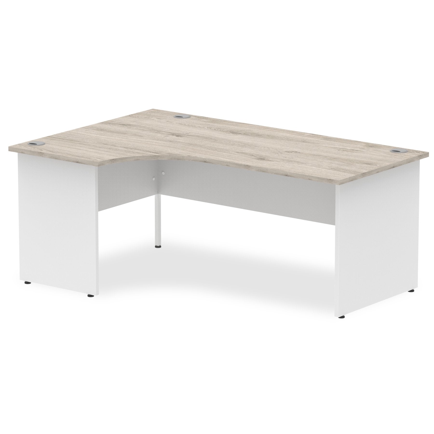 Impulse Left Crescent Office Desk W1800 x D1200 x H730mm Cable Managed Leg Grey Oak Finish White Frame - TT000163 DD