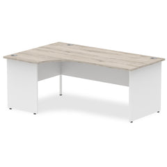 Impulse Left Crescent Office Desk W1800 x D1200 x H730mm Cable Managed Leg Grey Oak Finish White Frame - TT000163 DD
