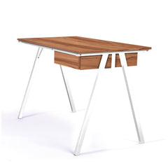 Nautilus Designs Tyrol Compact Workstation with Suspended Underdesk Drawer Walnut Finish White Frame - BDW/I201/WH-WN DD