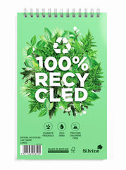 Silvine Spiral Recycled Reporters Shorthand Notebook 203 x 127 160 Page 100% Recycled Paper Ruled Green (Pack 3) - R100-P