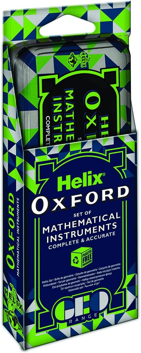 Green Helix Oxford Geo Maths Set with rulers, compasses, and geometry tools for precise math and geometry work.