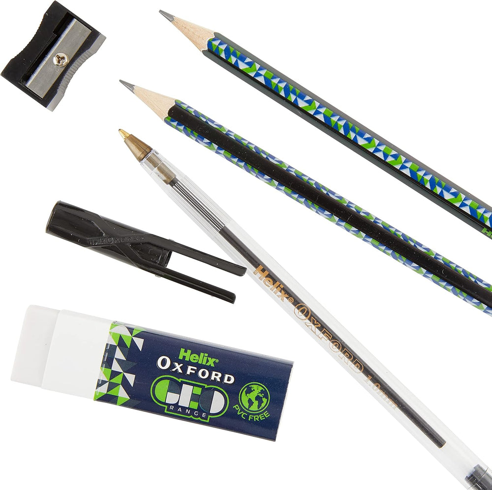Oxford Helix Oxford Geo Student Set, blue and green maths set with rulers, compasses, and protractor for school essentials.