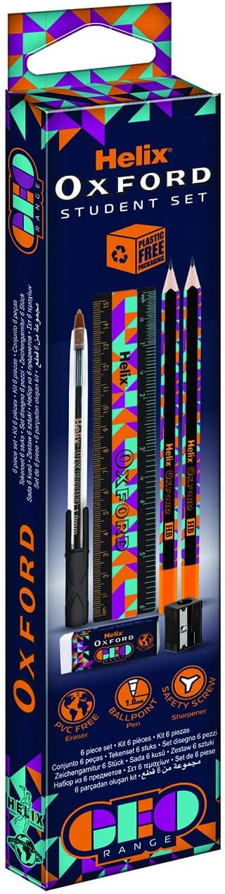 Orange Oxford Geo Student Set for math, includes geometry tools and stationery, ideal for students and classroom use.