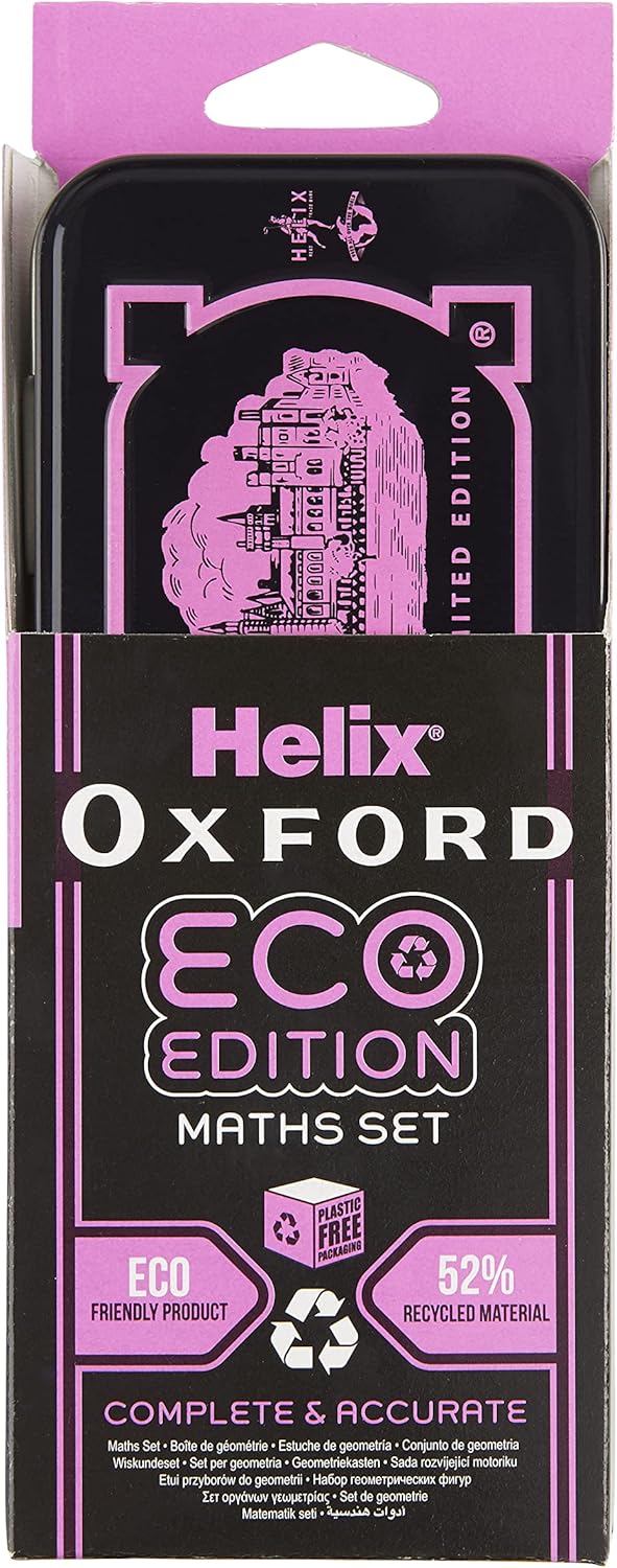 Pink Oxford Oxf Eco Maths Set for students, includes pencils, eraser, and ruler, designed for classroom and online learning.