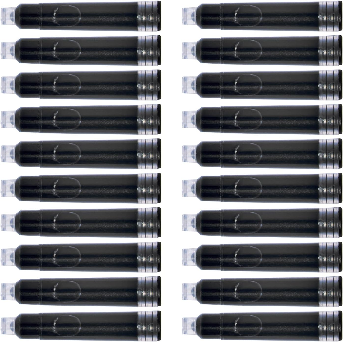 Oxford Helix black ink cartridges, pack of 20, for refillable pens, shown in a clear plastic pack with cartridges visible.