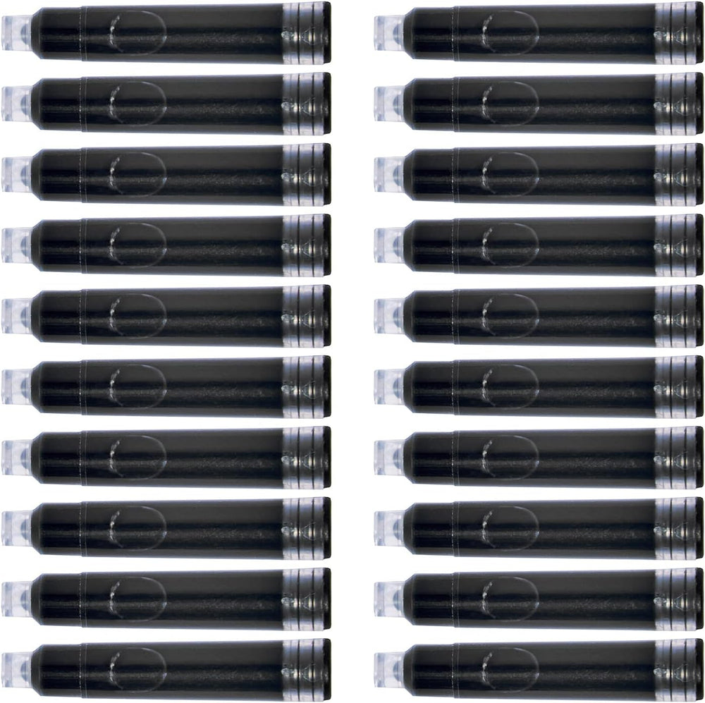 Oxford Helix black ink cartridges, pack of 20, for refillable pens, shown in a clear plastic pack with cartridges visible.
