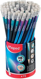 Oxford Graphite HB Pencils with Erasers in a box set, showing sharpened pencils with eraser tips and packaging.