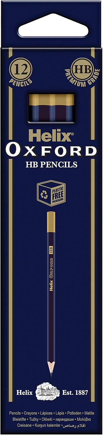 Set of 12 Oxford HB pencils in a compact pencil box, ideal for students and artists, featuring easy-to-transport packaging.