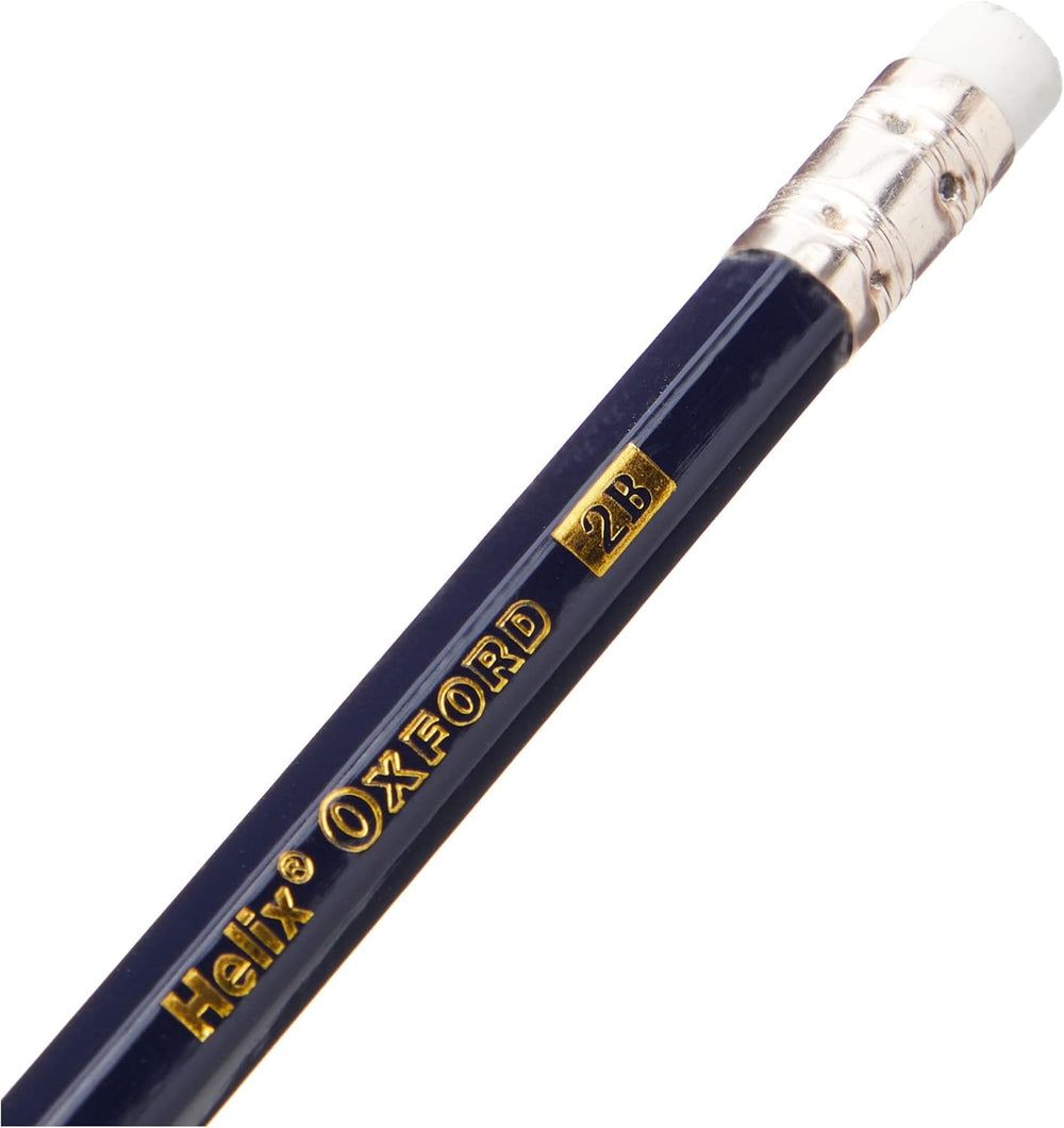 Pack of 12 Oxford Helix 2B Grade Graphite Pencils with eraser tips, ideal for writing and sketching.