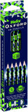 Set of five green Oxford Helix Oxford Geo HB pencils, featuring geometric design, ideal for writing and drawing.
