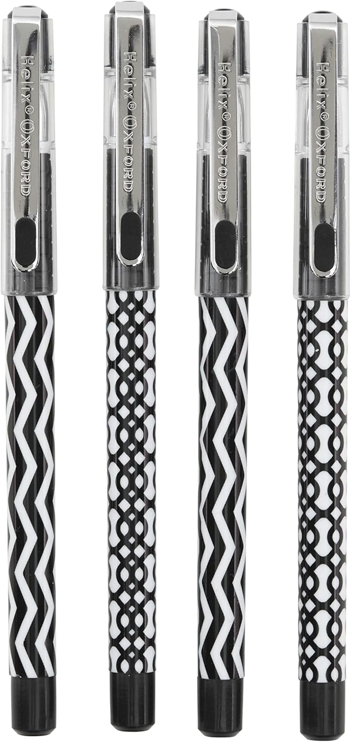 Set of four Oxford Helix Oxford Monochrome Gel Black Ink Pens, smooth-writing pens with sleek black ink and modern design.