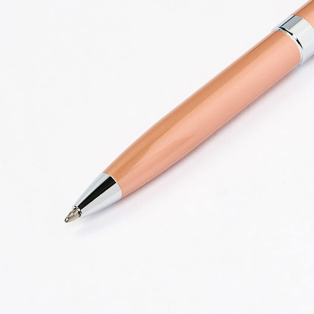 Oxford Helix Oxford Rose Gold Ballpoint Pen with blue ink, featuring a sleek design and smooth writing tip.