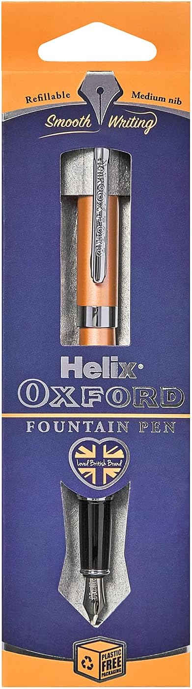 Oxford Helix Oxford Rose Gold Fountain Pen with sleek design and shiny rose gold finish, perfect for writing and elegant handwriting.