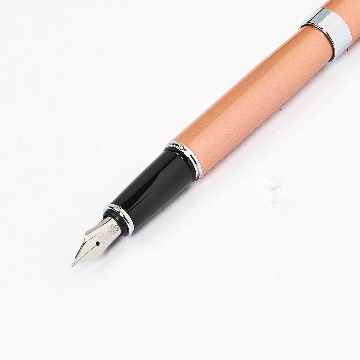 Oxford Helix Oxford Rose Gold Fountain Pen with sleek design and shiny rose gold finish, perfect for writing and professional use.