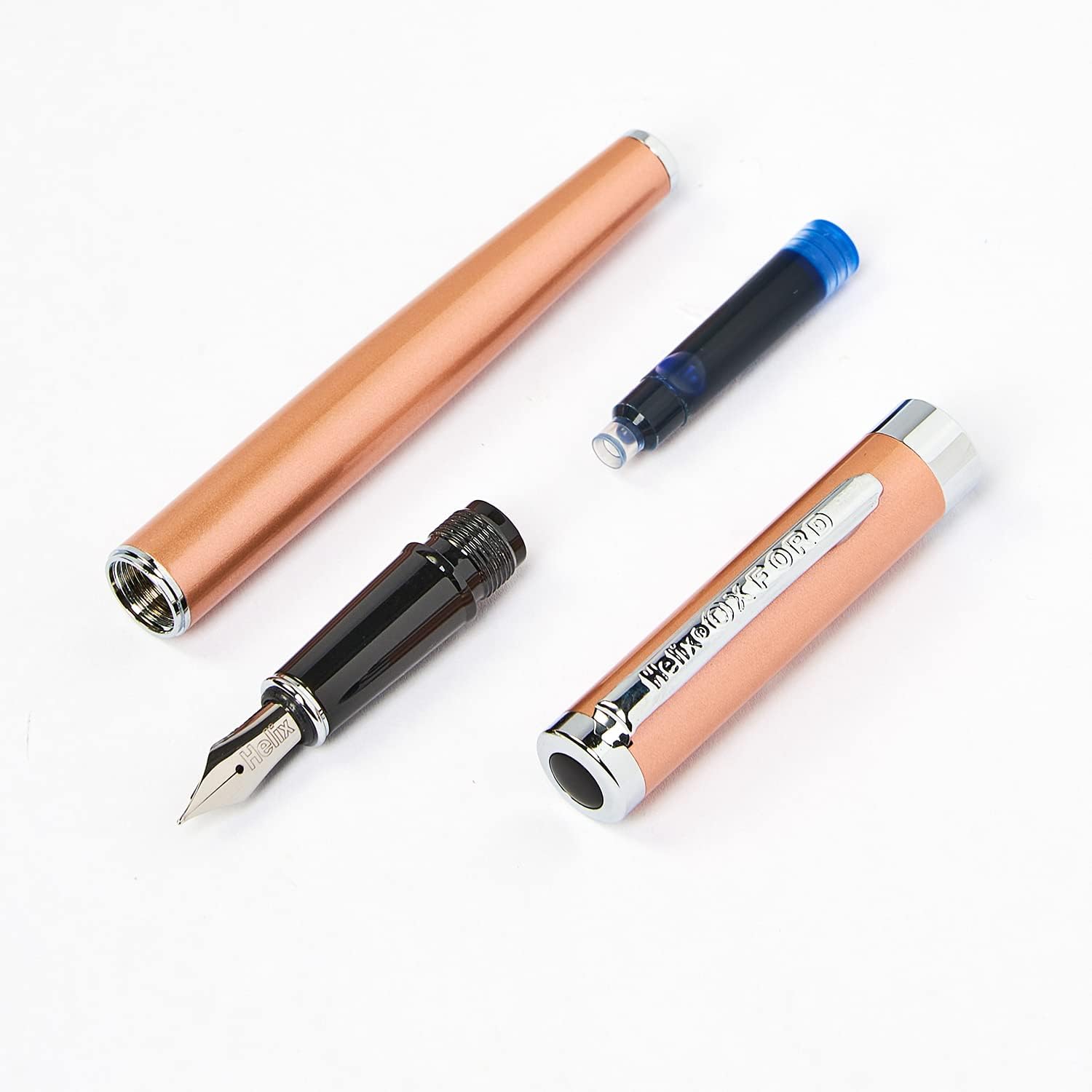 Oxford Helix Oxford Rose Gold Fountain Pen with sleek metallic finish and elegant design, perfect for writing enthusiasts.